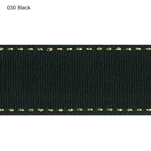 7/8" inch 22mm gold glitter/metallic saddle stitched black ribbon