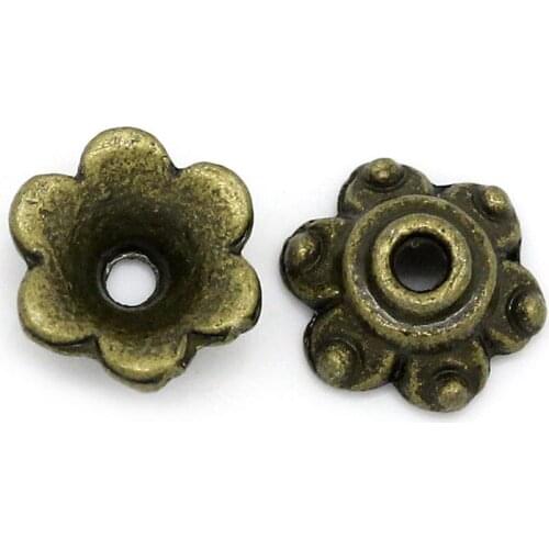 8SEASONS Bead Caps Flower Antique Bronze(Fits 12mm Beads) 7x7mm,Hole:Approx 1.3mm,300PCs (B27143)