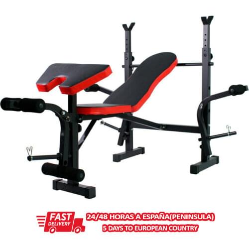 ABDOMINAL BENCH, ADJUSTABLE, FOLDING, WITH WEIGHT RACK, MUSCULATION, PEC FLY, SQUAT, OPTIONAL PULLEY BAR, SHIPPING FROM SPAIN