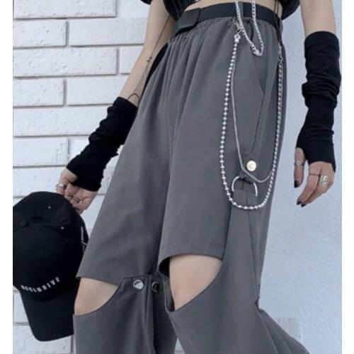 Pants Women Summer Cargo Loose Patchwork Elastic High Waist Shashes Streetwear Removable Bare-Knees Capris Design Trendy Casual