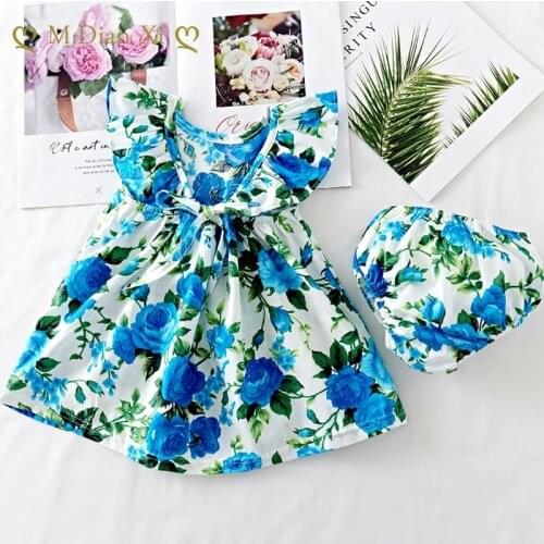 Baby Dress Lovely Summer Infant Baby Girl Ruffle Floral Dress Sundress Briefs Outfits Flower Dress + Brief PP Pants Clothes Set