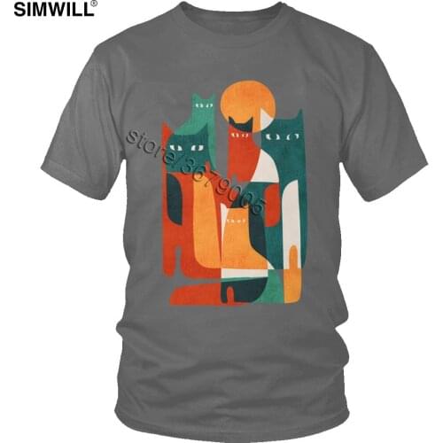 Fashion Abstract Cat Art T Shirt Men Vintage Short Sleeved Cotton Tee Crew Neck Abstractionism Graphic T-Shirt Streetwear Tops