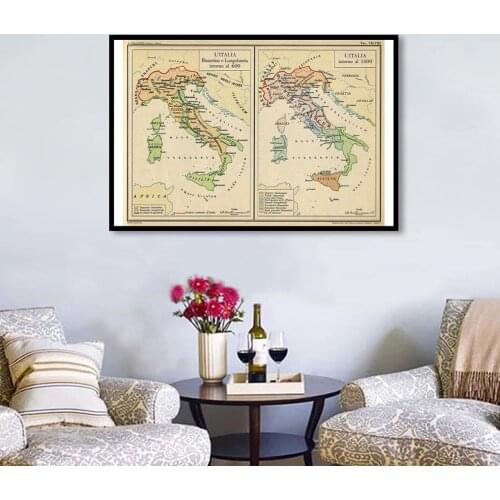 90*60cm Map of The Italy In Italian Vintage Wall Art Poster Non-woven Canvas Painting Classroom Home Decoration School Supplies