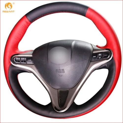 Black Red Leather Car Steering Wheel Cover for Honda Civic Civic 8 2006 2007 2008 2009 2010 2011 (3-Spoke) Accessories Parts
