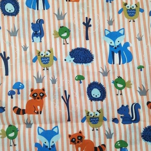 Beautiful Children Cotton Fabric Cartoon Fox/squirrel/owl Printed Cotton Fabric DIY Sewing Baby Dress Clothing