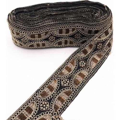 Embroidery Lace Ribbon Vintage Ethnic Sequins Boho Lace Trim DIY Clothes Bag Accessories Embroidered Fabric 1 Yards