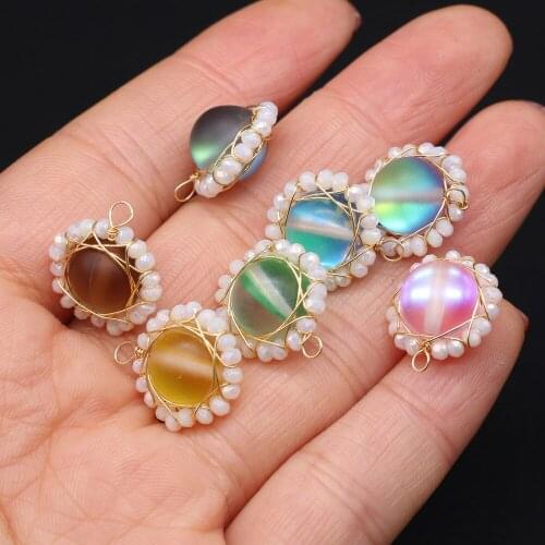 2Pcs Natural Stone Pendant Round Lace Semi-Precious For Jewelry Making DIY Necklace Earrings Bracelet Accessory