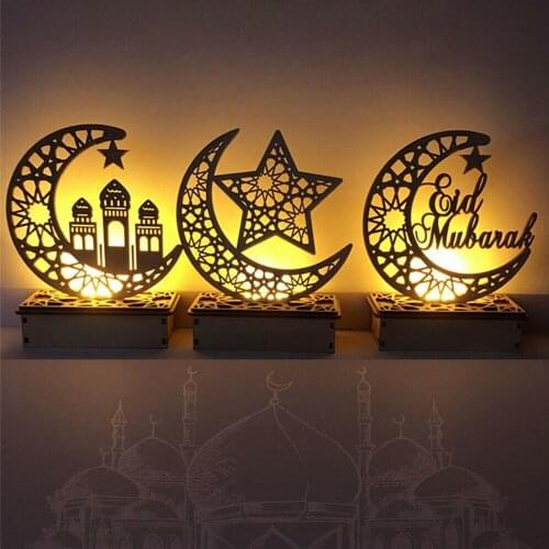 Moon Star Basswood Led Ramadan Decoration for Home Craft Suppiles Gift Lights Ramadan Eid Mubarak String Lights Decor Party