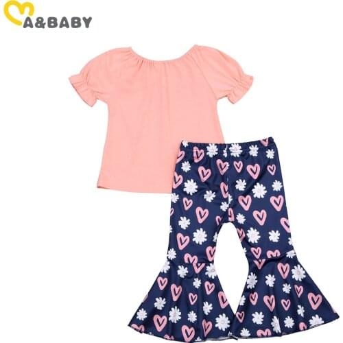 Ma&Baby 1-6Y Summer Kid Girls Clothes Set Children Outfits Pink T shirt Tops Heart Print Flare Pants Child Costumes