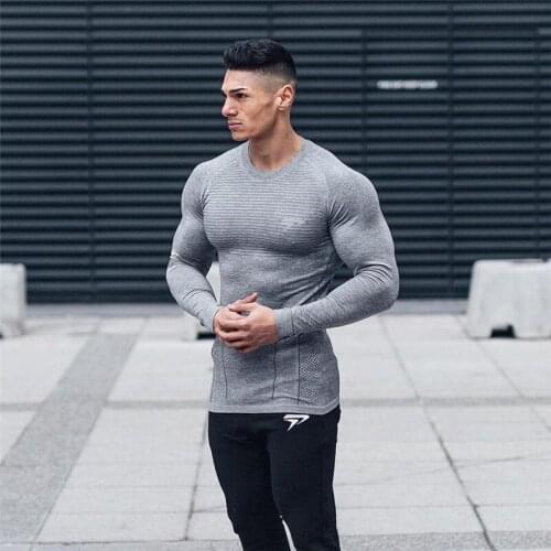 2021 Men Compression Quick dry Long sleeve T-shirt Fitness Running t shirt Jogging Sports Workout Tight Tees Tops