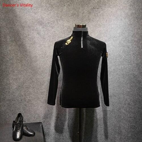MenS Latin Dance Practice Tops black Long Sleeves Adult Dancing Performance Clothes Ballroom Cha Cha Dance Shirt&top