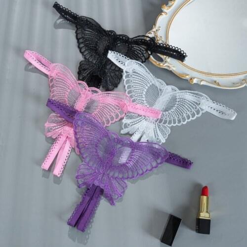 New Butterfly Panties Sexy Lingerie Thongs Low Waist Crotchless Intimate T back Womens Exotic Open Crotch G-String Underwear