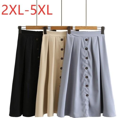 New 2021 Ladies Spring Summer Plus Size Midi Skirt For Women Large Loose Casual A line Cotton Button Pleated Skirts 3XL 4XL 5XL