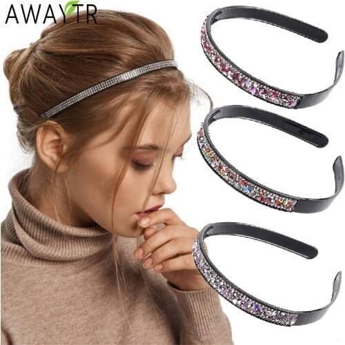 Girls Rhinestone Hair Bands Hoop Bezel Hair Accessories for Women Non-Slip Fashion Crystal Flower Headbands Headdress Ornaments