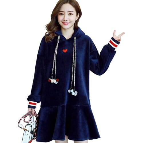 Maternity dress 2019 autumn and winter new silver fox velvet loose shirt plus velvet thick long skirt Korean fashion pregnancy sweater