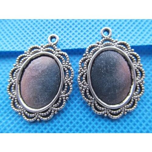 25pcs Antique Silver tone/Antique Bronze Lace Border Base Bezel Setting Tray Pendant Charm,fit Oval 13mmx18mm Cabochon/Picture