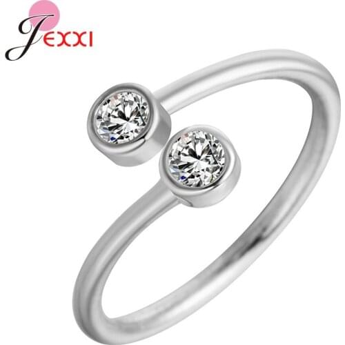 Simple 925 Sterling Silver Shiny Zircon Opening Rings for Women Girl Fashion Trendy Jewelry Wedding Party Gift Rings