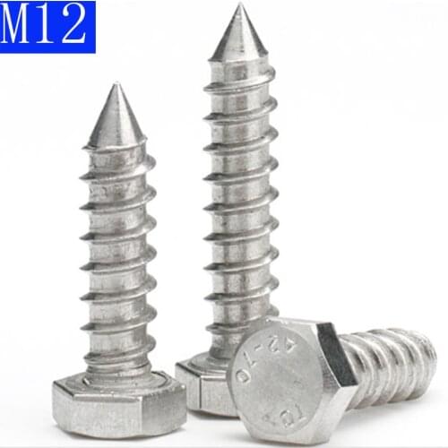 M12 12mm 304 A2 STAINLESS STEEL COACH SCREWS HEX HEAD LAG BOLTS WOOD SCREWS BOLTS Self-tapping Screws