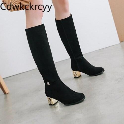 Winter The New fashion Round head Thick heel Tall tube Knight boots green purple Plus cashmere Keep warm High heel Women boots