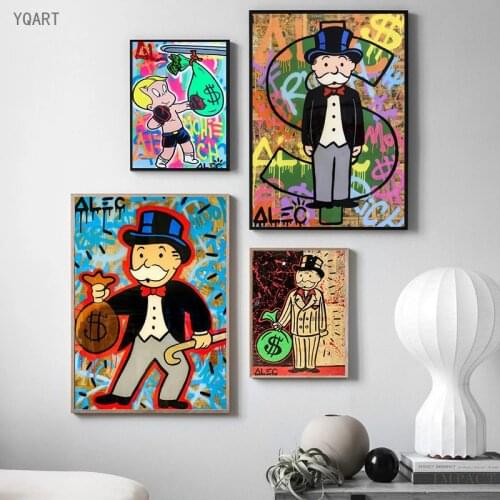 Modern Graffiti Art Alec Monopoly Canvas Posters and Prints Rich Man with Money Paintings on the Wall for Home Decoration