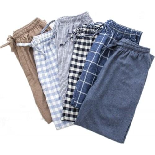 2021 Autumn Men 100% Cotton Flannel sleeping bottoms Male Thicken Warm nighty trousers Men Casual Plaid pajama pants XXL 100KGS