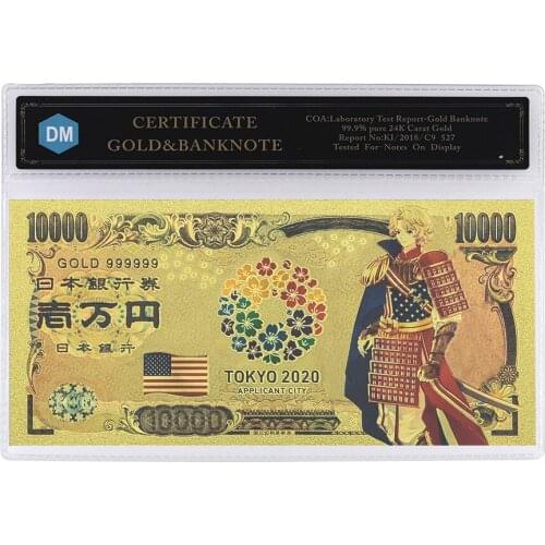 Japan Gold Banknote Tokyo World Flags Comics Cartoon Card US Souvenir Anime Gold Plastic Cards for Collection Drop Shippong
