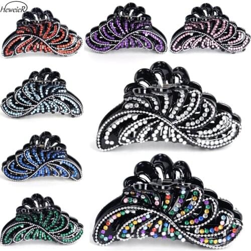 9 Colors Choose Lady Women Large Jewelry Plastic Hair Claws Grip Clamp Clip Colorful Rhinestone Hairpiece Accessories