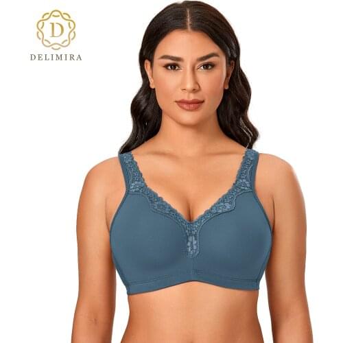 Delimira Womens Lace Plus Size Wire-Free Non-Foam Comfort Cotton Bra Full Coverage