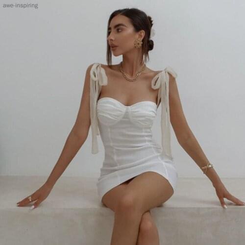 2021 Summer New Self-cultivation Temperament Fashion European and American Sexy Sling Dress Female Solid Color Pleated Slim Bag