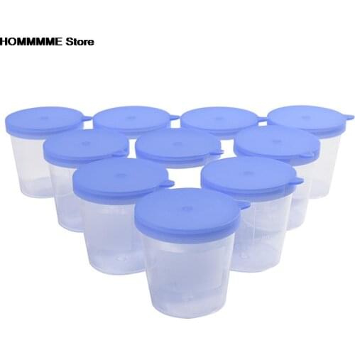 10pcs 40ML Vol Molded Graduation ML And Oz PP EO Sterile Blue Cap Container Specimen Cup Sample Bottle Plastic Cup