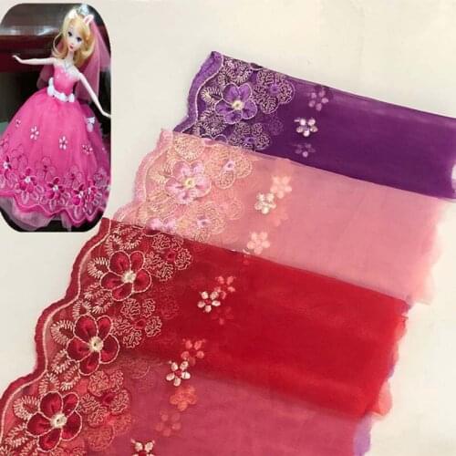 15Yards Floral Red Pink Purple Lace Trim Embroidered Ribbon Vintage Fabric for Bridal Wedding Decorations Sewing DIY Making 22cm