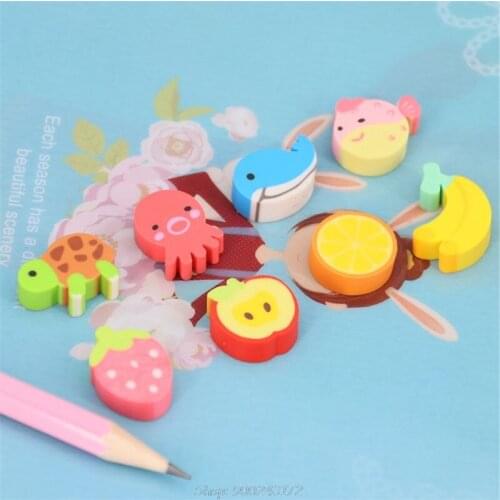 20 pcs/lot Mini Kawaii Cartoon Animal Eraser Cute Creative Fruit Rubber Eraser For Kids Correction S04 20 Dropship