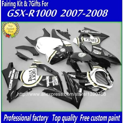 Free customize fairings set for SUZUKI K7 GSXR1000 07 08 white black LUCKY STRIKE fairing kit GSXR 1000 2007 2008 bodywork BM55