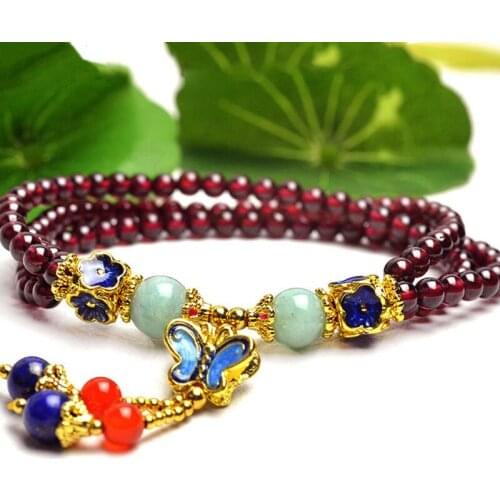Natural 4-4.5mm AAAAA Garnet Charm Bracelets For Women Enamels/Lasurite/Amazonite Beads DIY Jewelry Pulseira Mujer LB053373