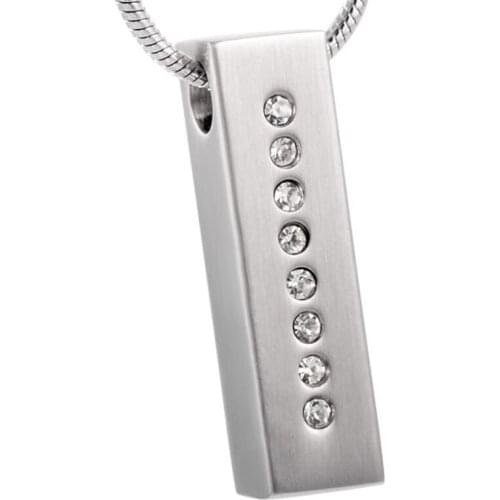 DJX8406 Rectangle Keepsake Urn Pendant Ashes Urn with Crystal Charm Urn Necklace Stainless Steel Cremation Jewelry Pendant