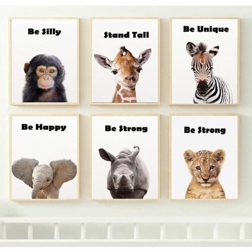 HD Spray Animal Canvas Painting Cute Giraffe Zebra Monkey Poster Home Entrance Living Room Decoration Wall Art Picture Aesthetic