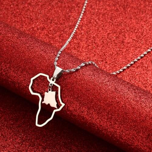Congo Map Flag Pendant Gold Silver Color DRC Kinshasa Necklace Ethnic Jewelry