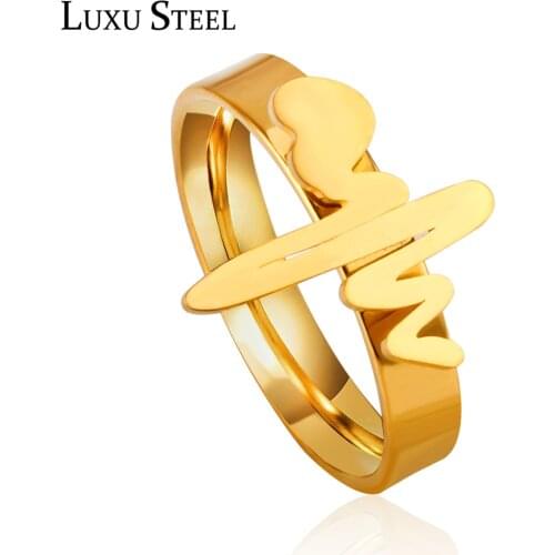 LUXUSTEEL ring set for women jewelry Gold Color Heart Lightning Finger Rings Doctor graduation Student Party