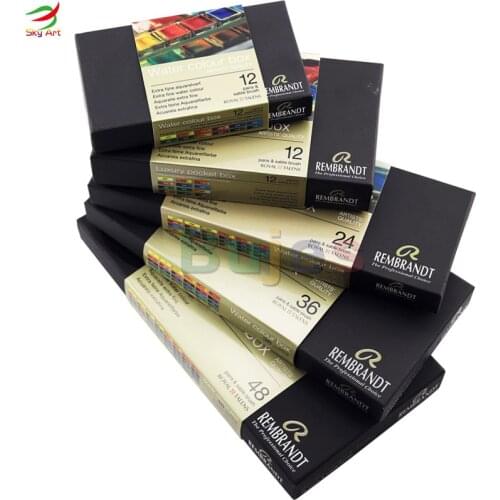 Rembrandt Artist Watercolor Paint Metal Tin Deluxe Set, 12/24/36/48 Pans + 1 Brush, General Color Selection,exceptional quality