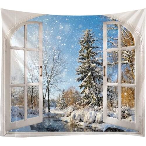 Windows Scenery Tapestry Wall Hanging Cloth Bed Spread Beach Towel Table Cloth Yoga Mat House Decoration Living Room Decoration