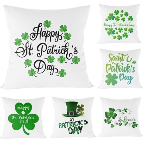 St Patricks Day Pillow Cover Custom Irish Four-Leaf Clover Holiday Supplies Sofa Cushion Bedside Throw Pillowcase