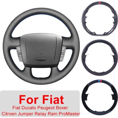 Customized Car Steering Wheel Cover For Fiat Ducato Peugeot Boxer Citroen Jumper Relay Ram ProMaster Leather Protective Wrap