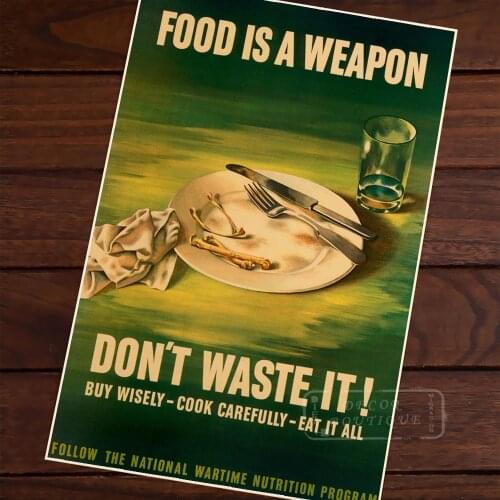 Food is a Weapon and do not Waste Propaganda WW2 Flag Vintage Poster Decorative DIY Wall Canvas Sticker Posters Home Decor Gift