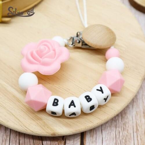 Customizable Baby Silicone Pacifier Chain Flowers Infant Pacifier Clips Chains Dummy Clips Nipple Holder Chew Baby Teether Toys