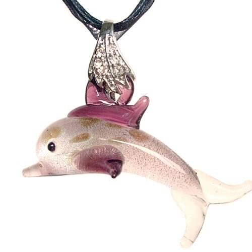 RED SNAKE Murano Glass Purple Dolphin Necklace Pendant