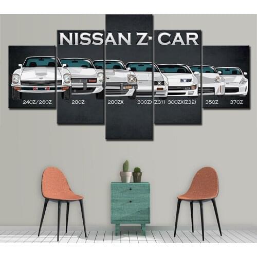 5 Pieces Nissan Z Historical Model Poster Canvas HD Print Painting For Modern Decorative Bedroom Wall Art Urban Landscape Pictur
