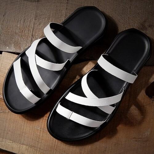 Mens handmade sandals beach shoes non slip slippers sandalia masculina fashion designer closed toe for gladiator leather roman