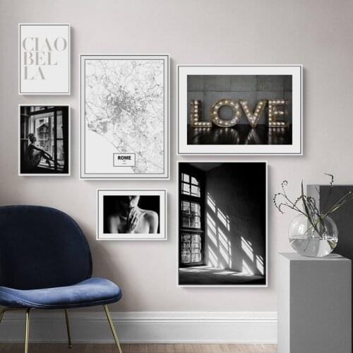 Nordic Scandinavia Interior Designs Love Print Girl Wall Art Canvas Paintings Black and White Posters Pictures Living Room Decor