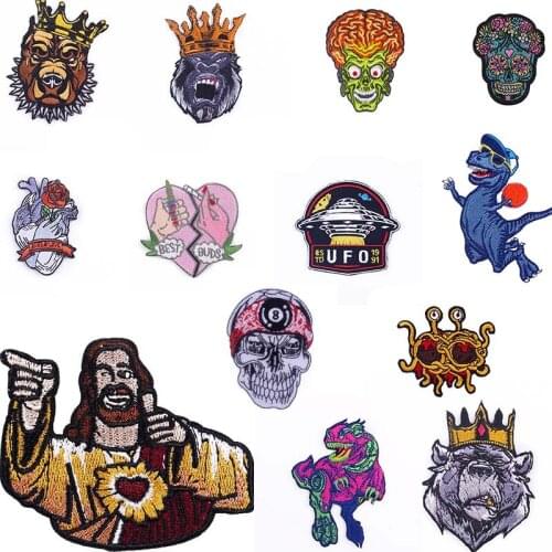 Punk Orangutan Embroidery Patches Dinosaur UFO Iron on Transfer For Clothing kids Clothes Stickers Badges For T-Shirt Stripes
