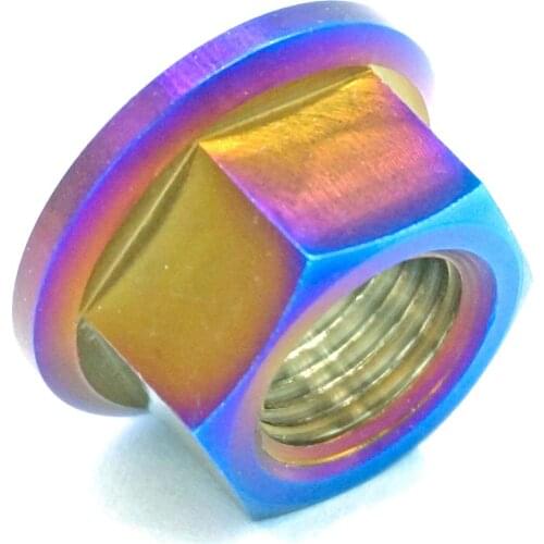M10x1mm Burn Blue GR5 Titanium Flange Hex Nut For Motorcycle Centre Shaft